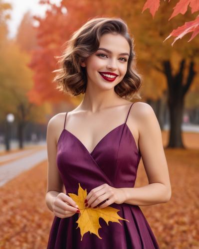 Woman with a leaf, autumn.