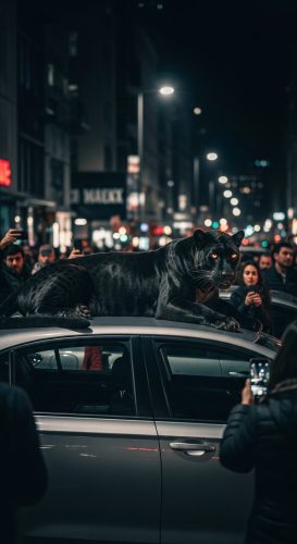 Black panther on a car.