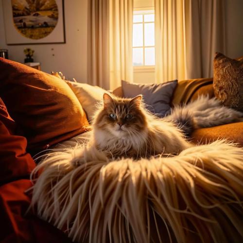Red cat on the bed.