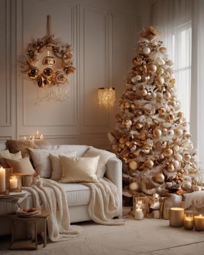 White interior, christmas tree.