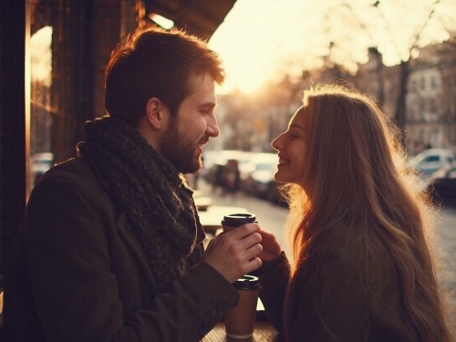 Couple in a cafe.