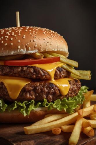 Hamburger and french fries.